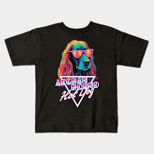 Retro Wave Afghan Hound Hot Dog Shirt Kids T-Shirt